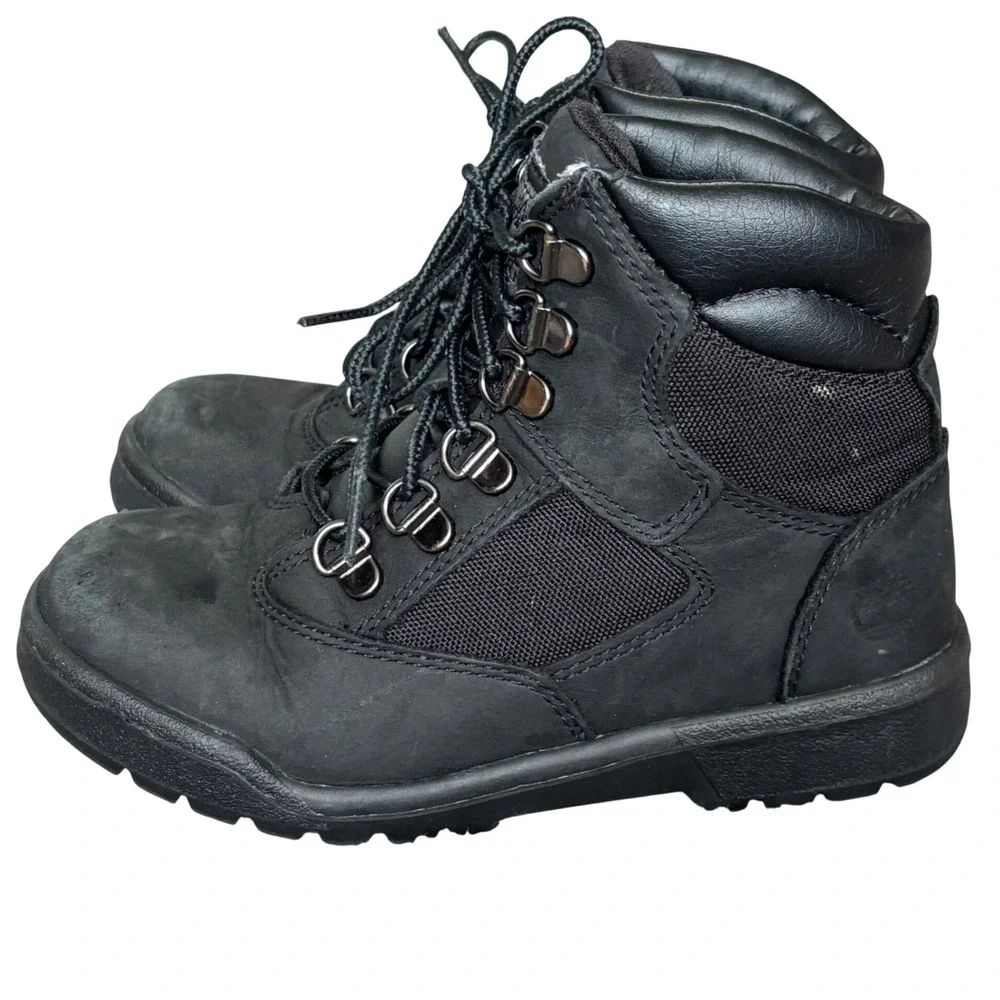 Timberland Junior‎ 6 Inch Field Boot Sz 1 Black Nubuck Leather Canvas